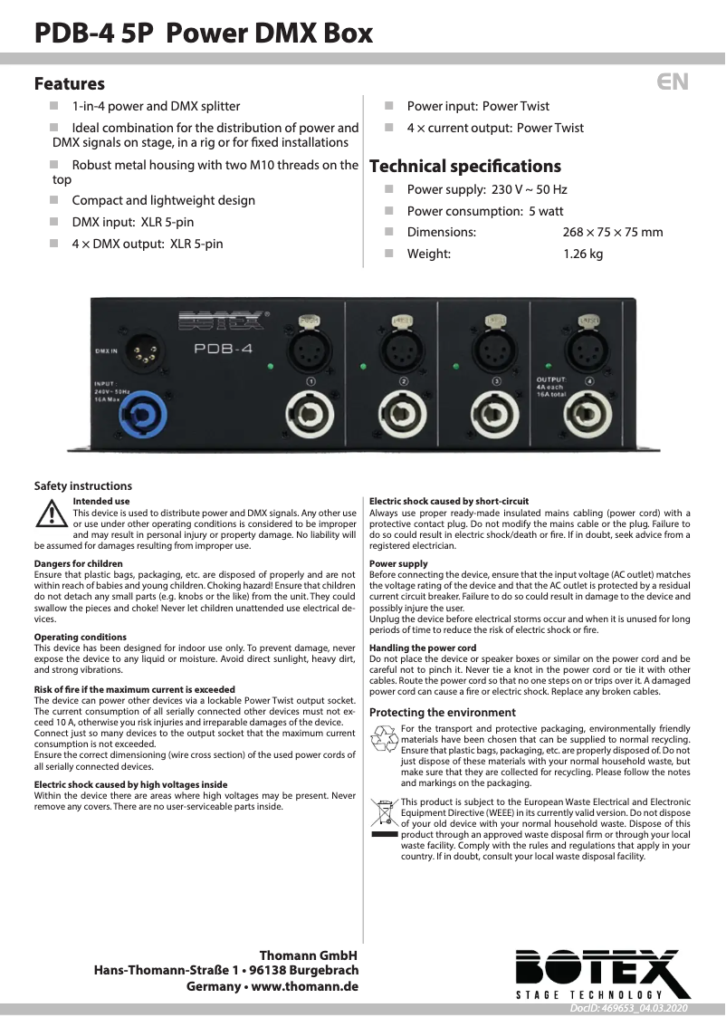 Image de la première page du manuel de l'appareil PDB-4 5P