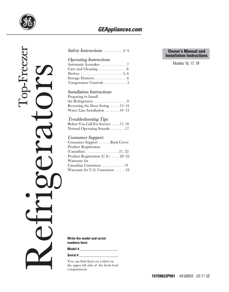 First page image of the manual for GTH17DBCWW