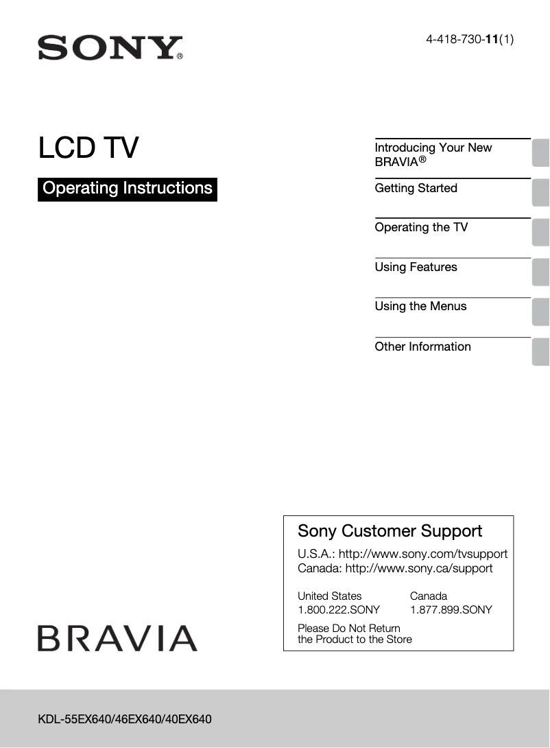 Page n°1 - Manuel utilisateur Sony Bravia KDL-40EX640