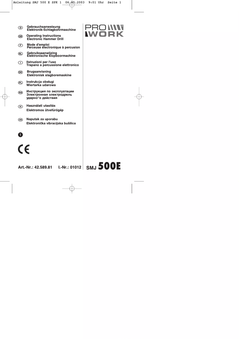 Page n°1 - Manuel utilisateur Prowork SMJ 500 E
