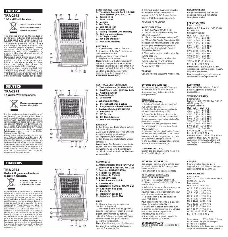 Page 1 de la notice Manuel utilisateur Roadstar TRA-2973