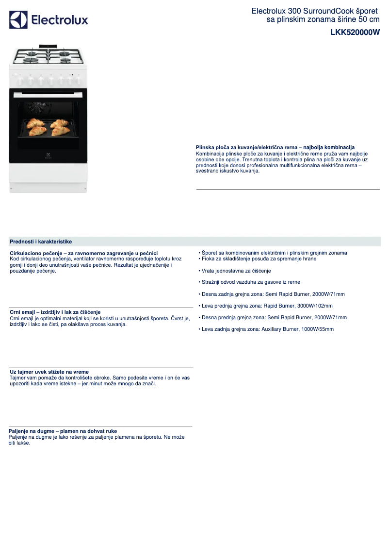 Page n°1 - Fiche technique Electrolux LKK520000W