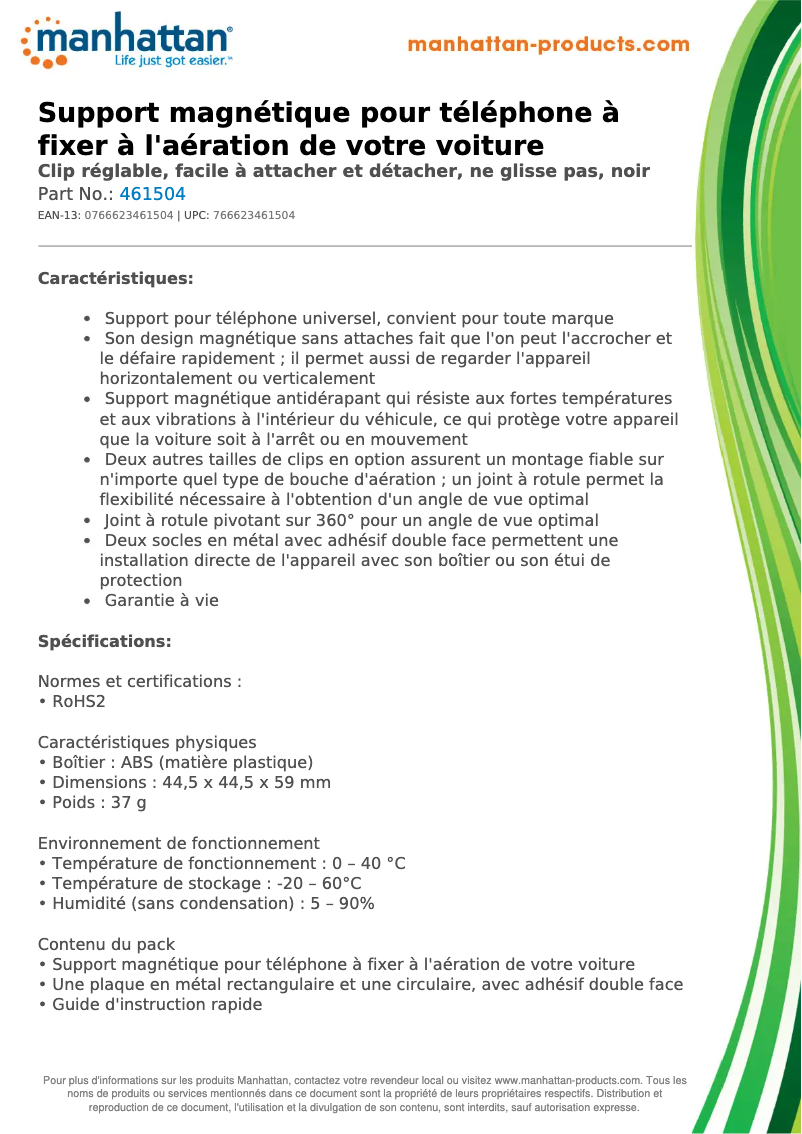 Page 1 de la notice Manuel utilisateur Manhattan 461504