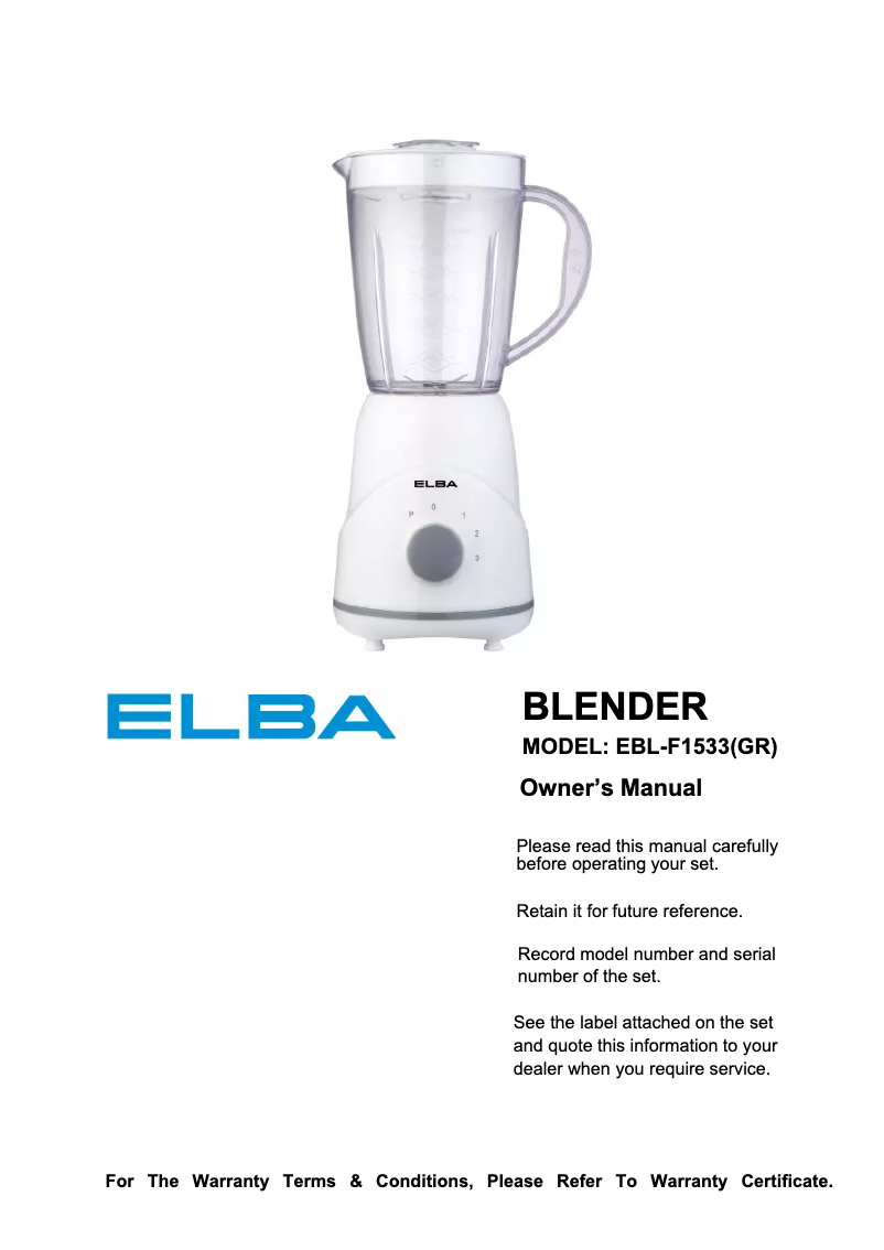 Page n°1 - Manuel utilisateur Elba EBL-F1533(GR)