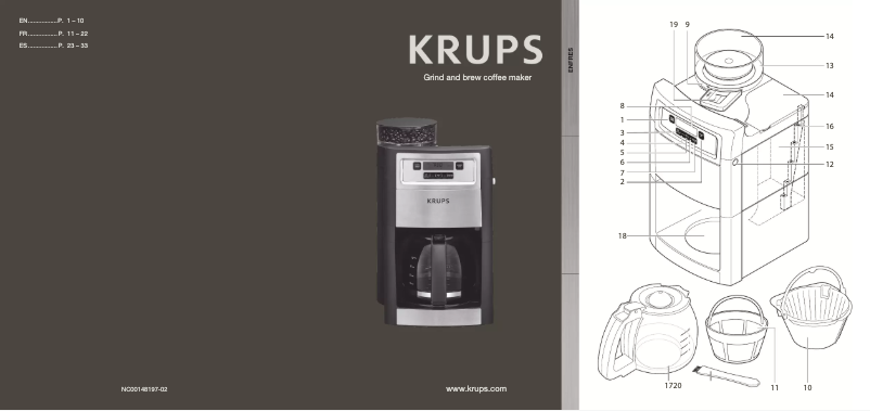Page 1 de la notice Manuel utilisateur Krups Grind & Brew KM785