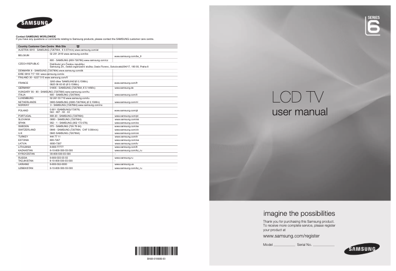 Page 1 de la notice Manuel utilisateur Samsung LE19B650T6W