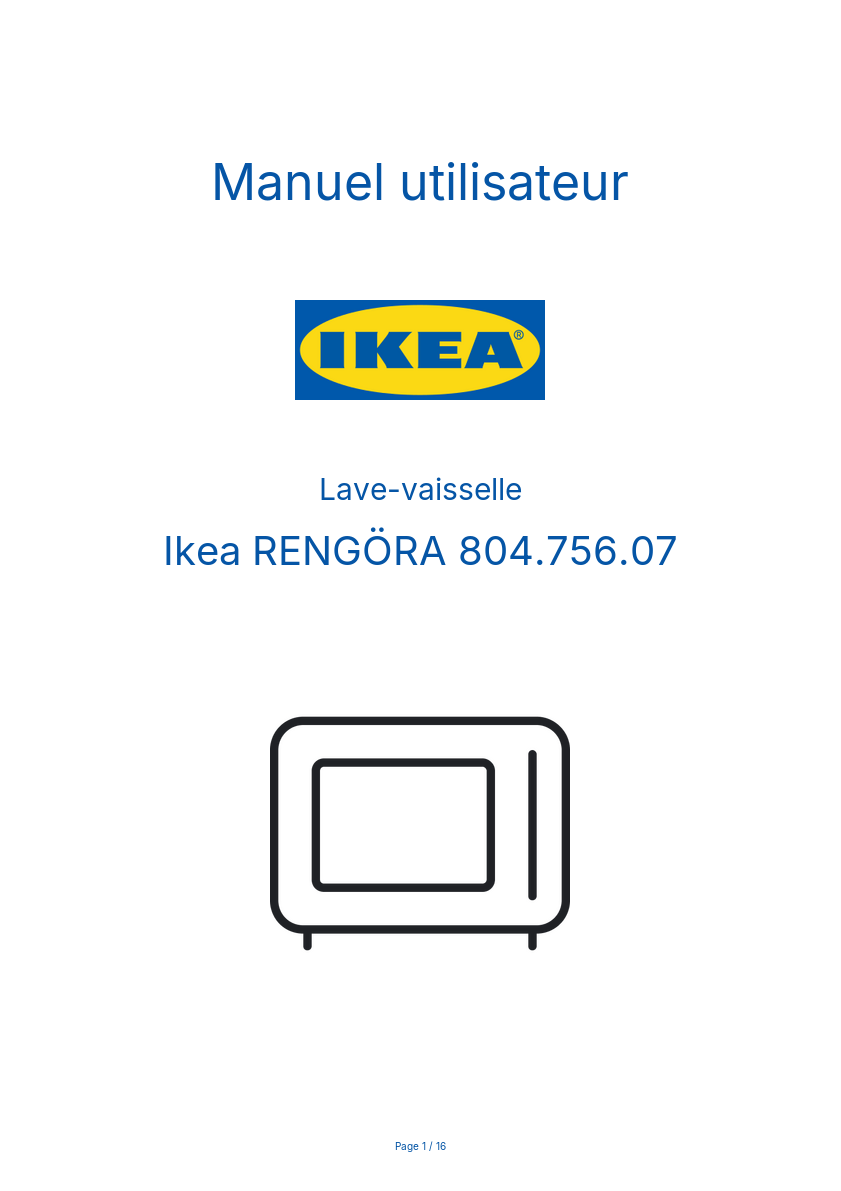 Page 1 de la notice Manuel utilisateur Ikea RENGÖRA 804.756.07