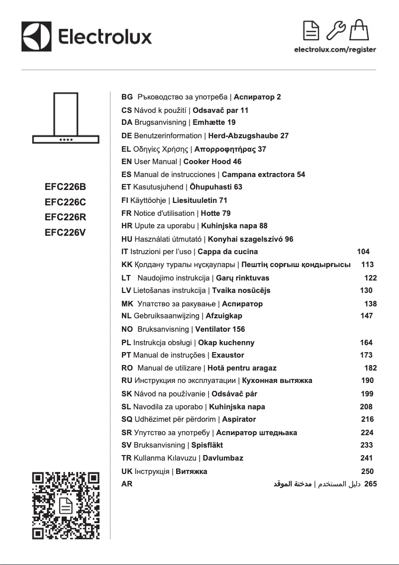 Page n°1 - Manuel utilisateur Electrolux EFC226R