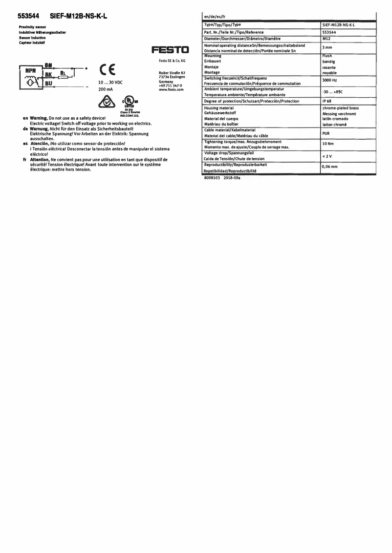 Page 1 de la notice Manuel utilisateur Festo SIEF-M12B-NS-K-L