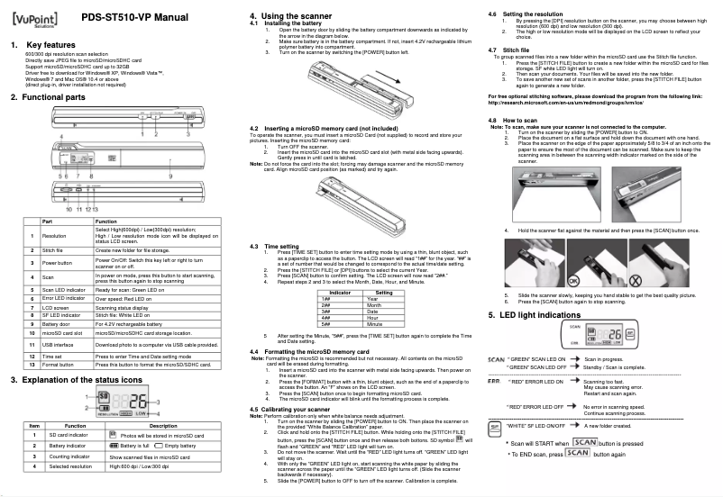 Page n°1 - Manuel utilisateur Vupoint Solutions PDS-ST510-VP