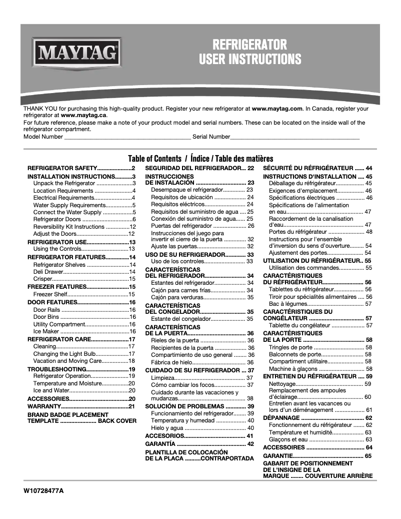 Page n°1 - Manuel utilisateur Maytag MRT318FZDM