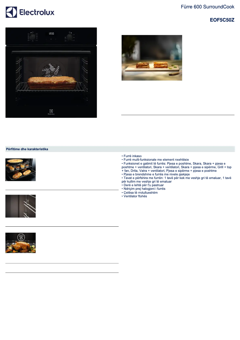 Page 1 de la notice Fiche technique Electrolux EOF5C50Z