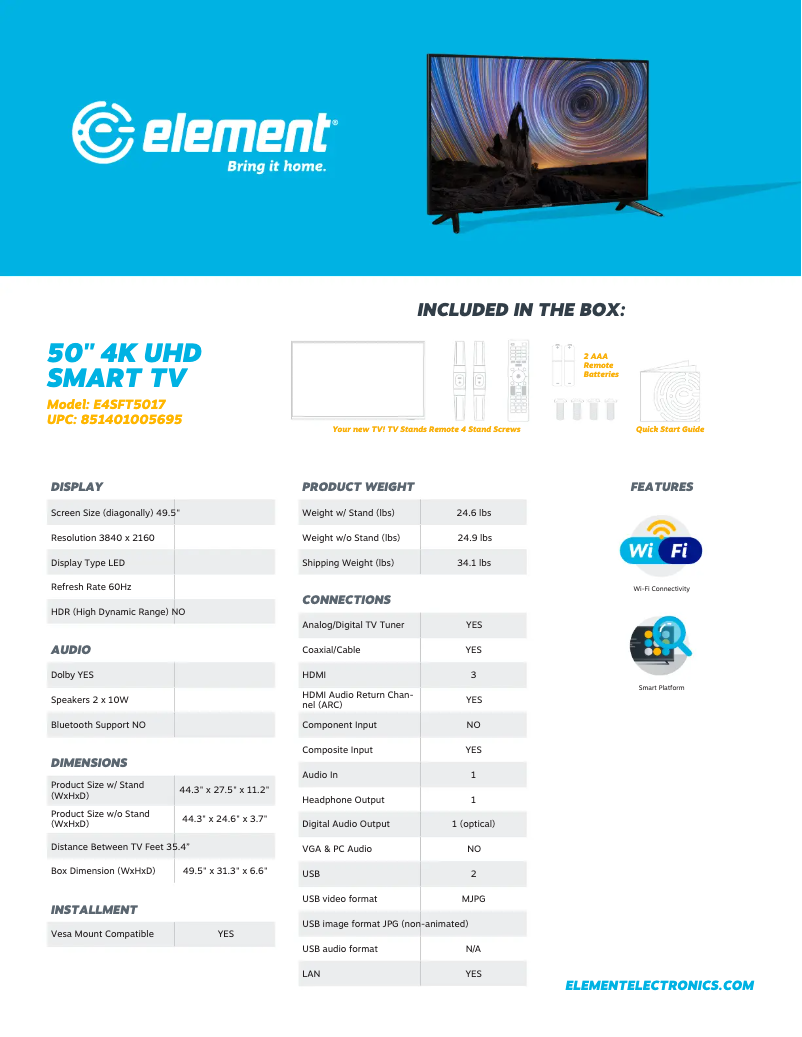 Page 1 de la notice Fiche technique Element E4SFT5017