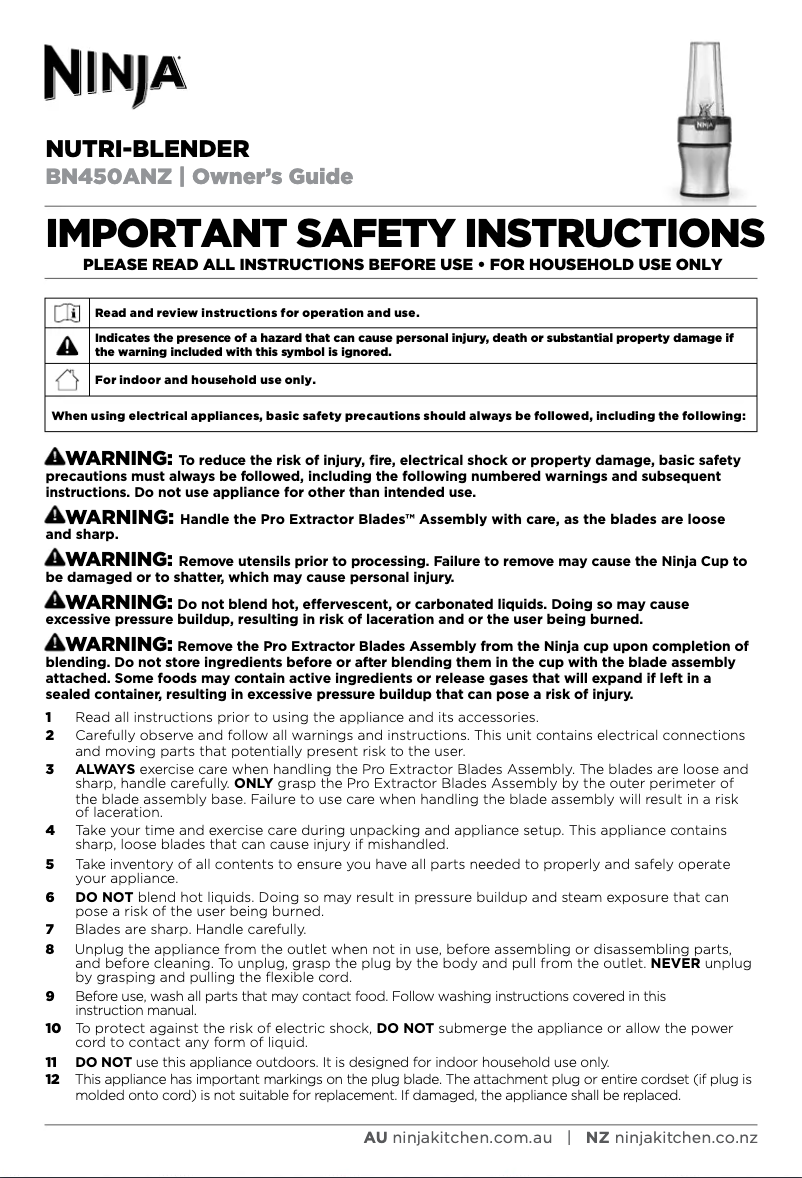Page n°1 - Manuel utilisateur Ninja Nutri BN450