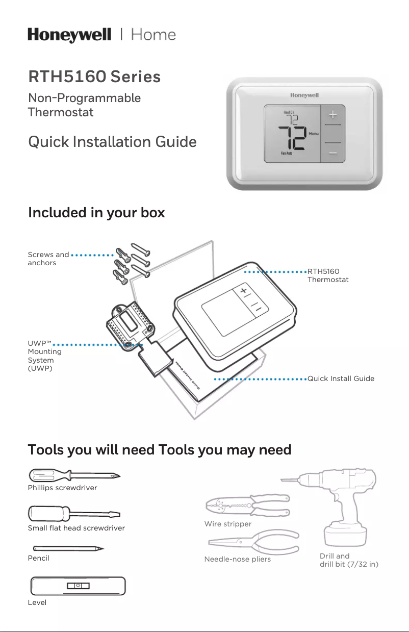 Page n°1 - Manuel utilisateur Honeywell RTH5160D1003/E