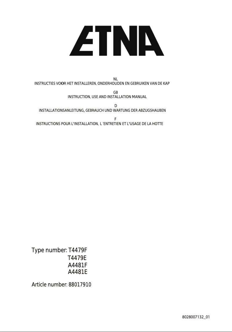 Page 1 de la notice Manuel utilisateur Etna A4481F