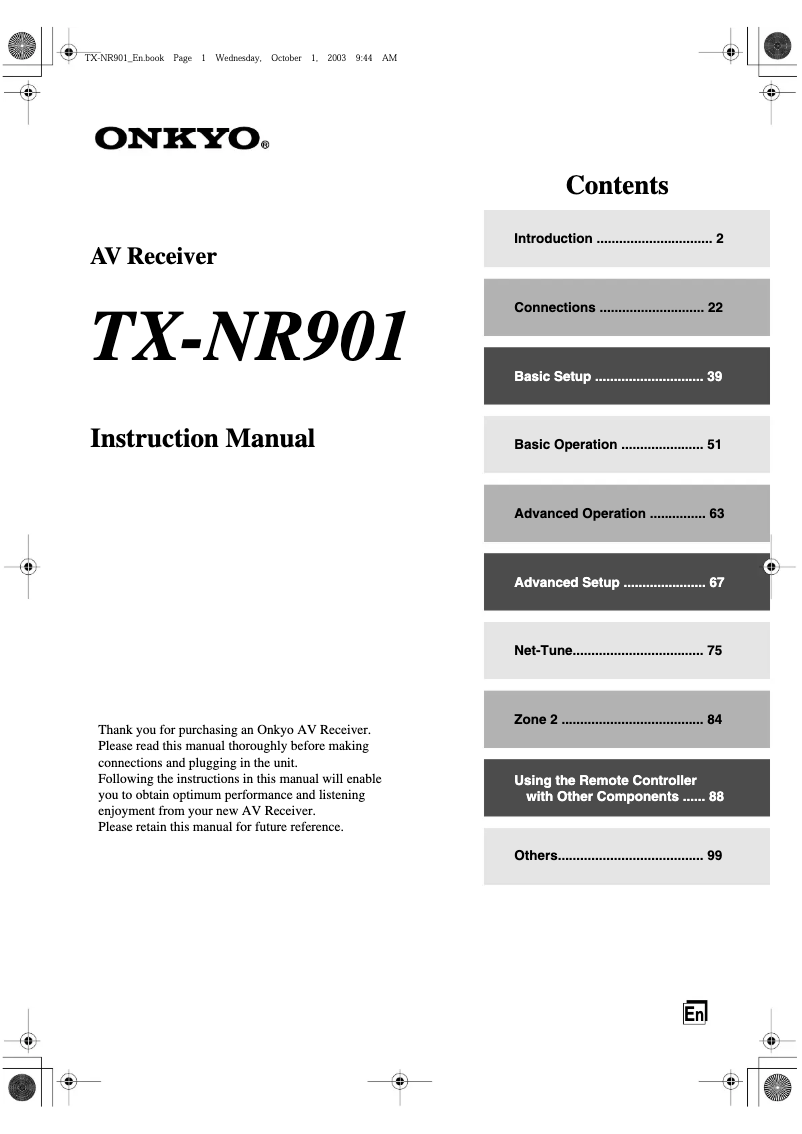 Page 1 de la notice Manuel utilisateur Onkyo TX-NR901