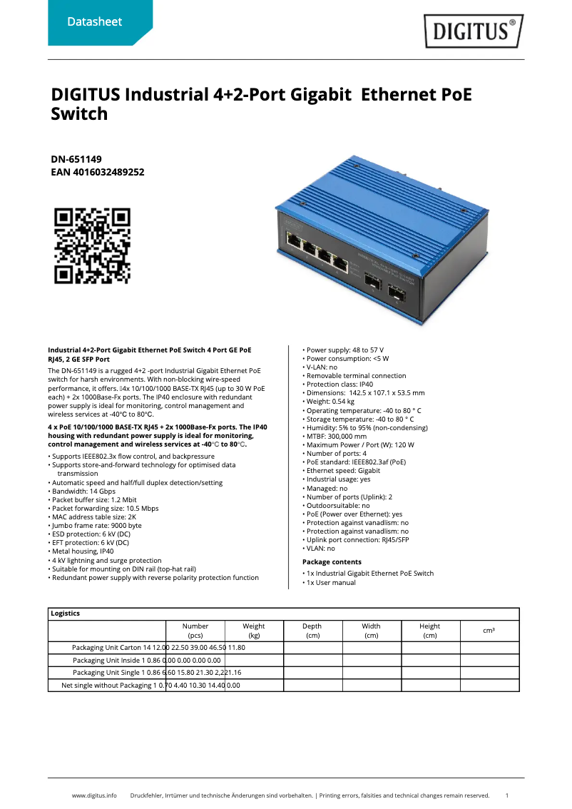 Page n°1 - Fiche technique Digitus DN-651149
