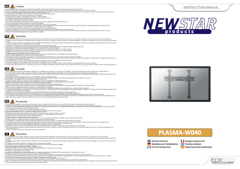 Page n°1 - Manuel utilisateur Newstar PLASMA-W040