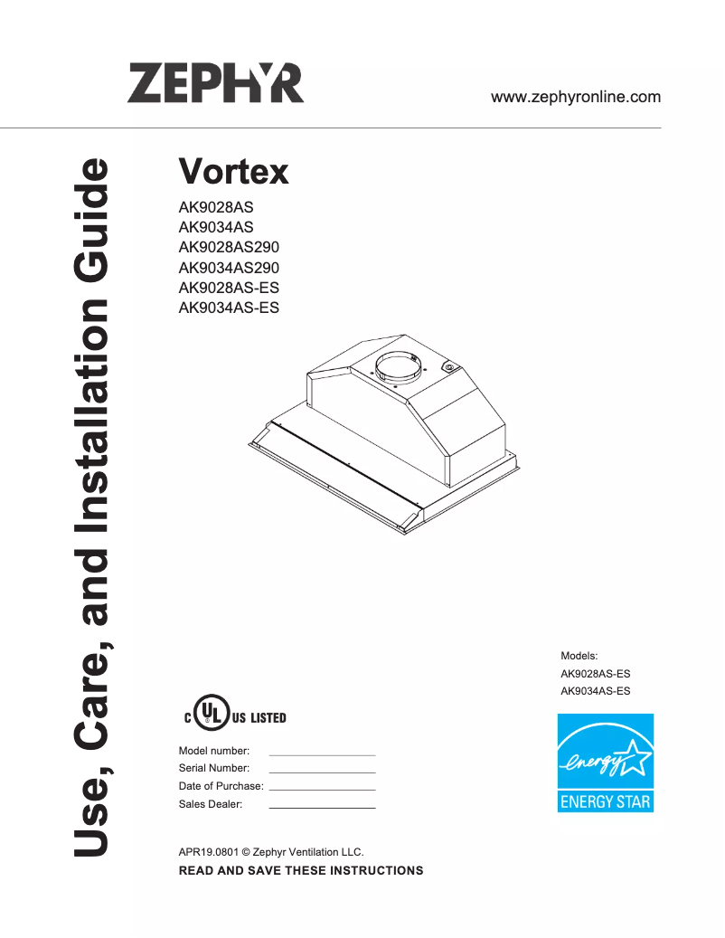Image de la première page du manuel de l'appareil Vortex AK9034AS290