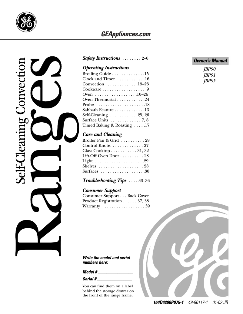 Page 1 of the manual Use and Maintenance Manual GE Profile JBP90KFCC