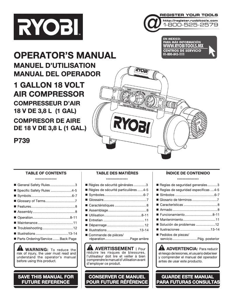 Page n°1 - Manuel utilisateur RYOBI P739
