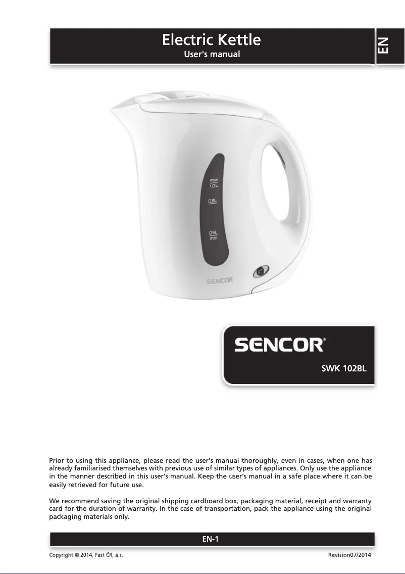 Page n°1 - Manuel utilisateur Sencor SWK102BL