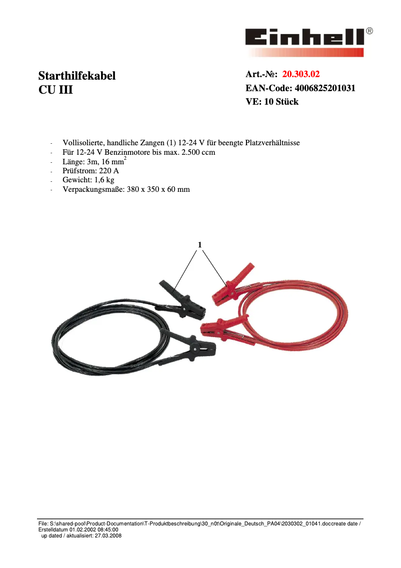 Page n°1 - Fiche technique Einhell CU III