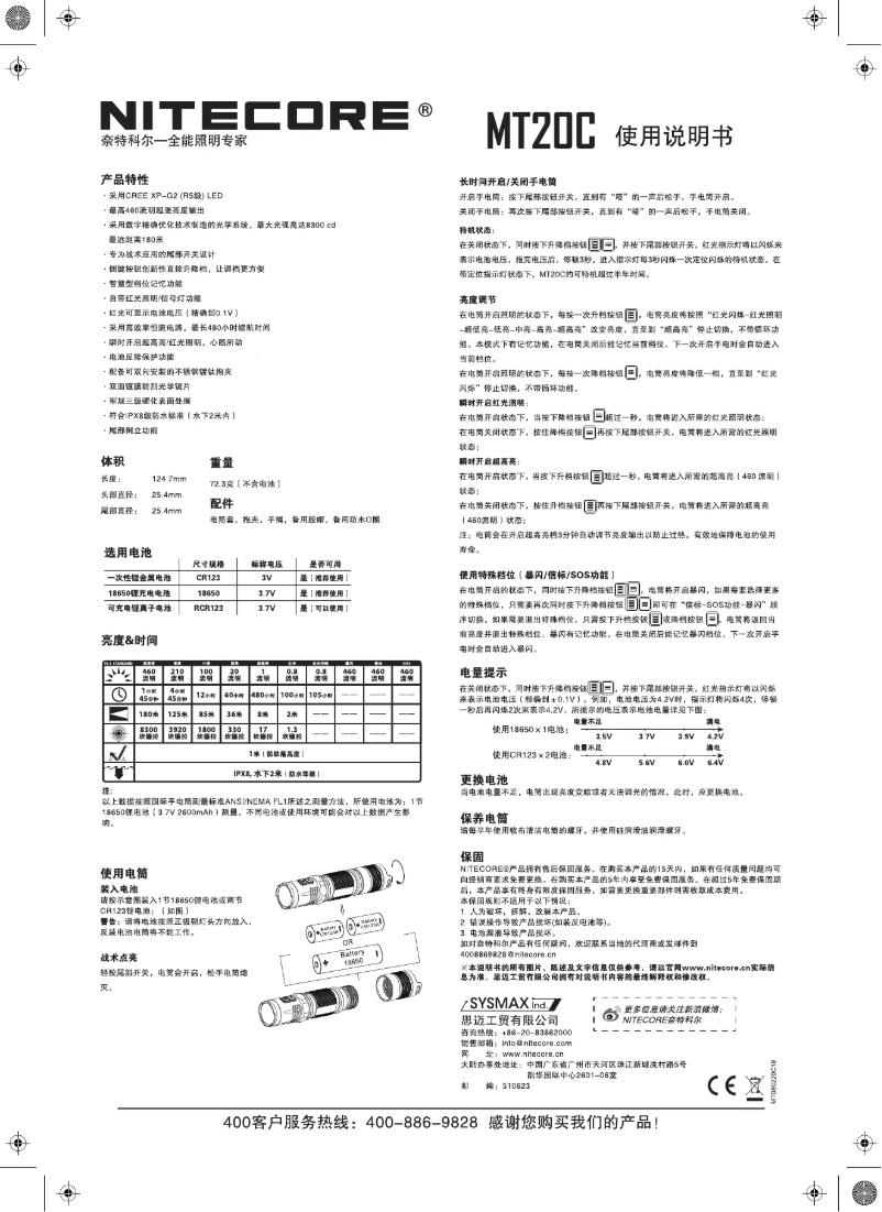 Page 1 de la notice Manuel utilisateur Nitecore MT20C