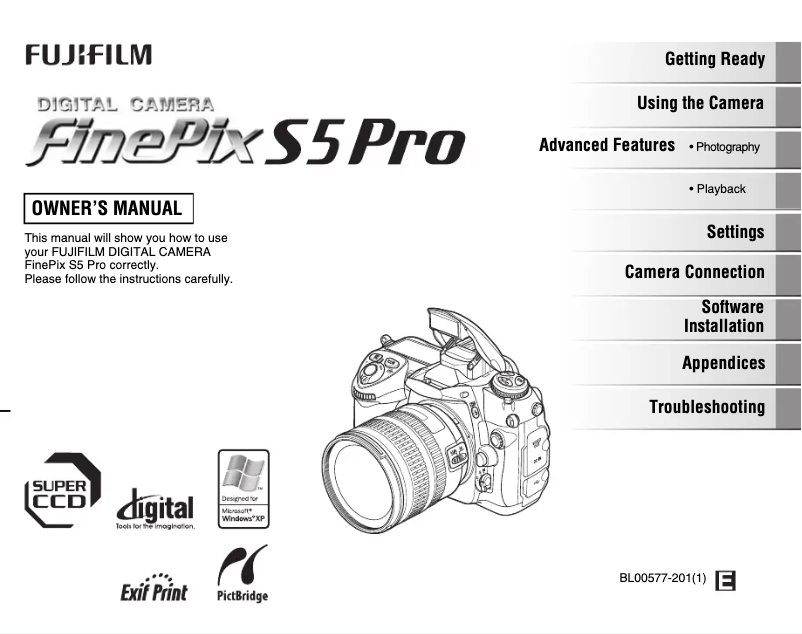 Image de la première page du manuel de l'appareil FinePix S5 Pro