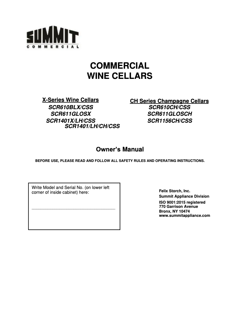 Page n°1 - Manuel utilisateur Summit SCR1156CH