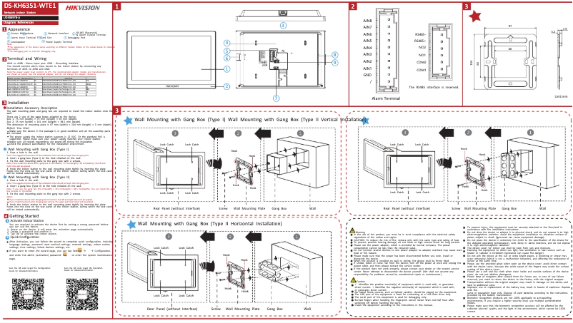 Page 1 de la notice Manuel utilisateur Hikvision DS-KH6351-WTE1