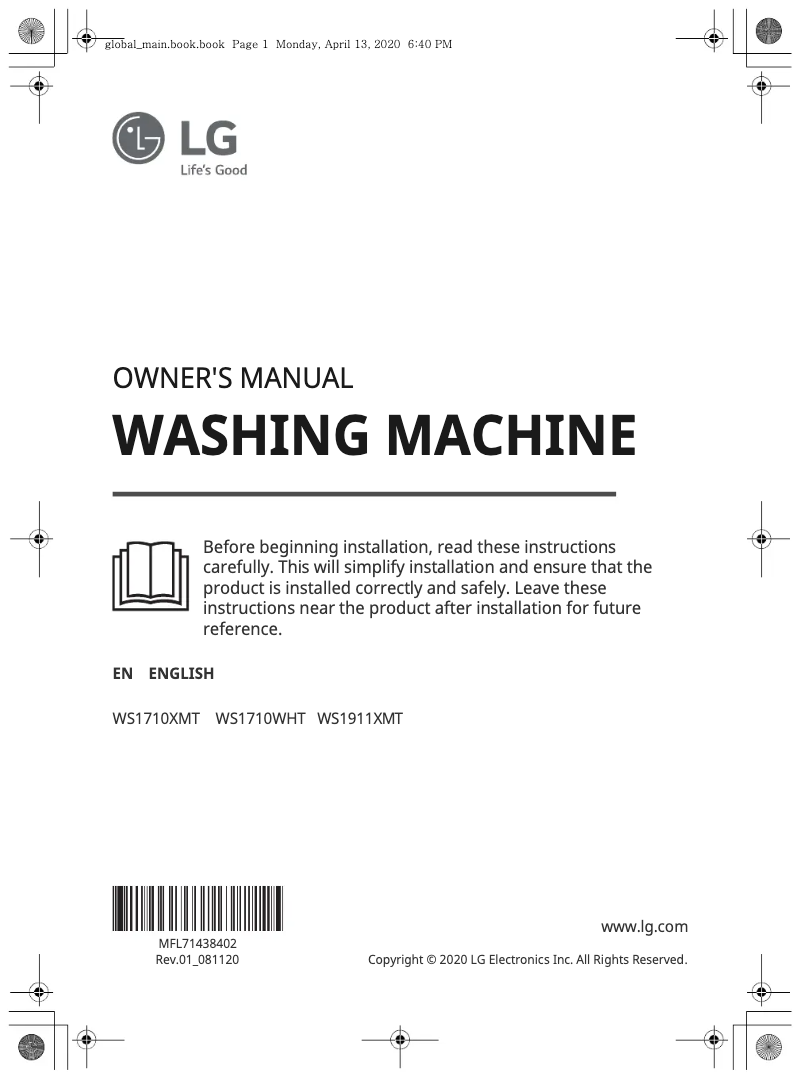 Page n°1 - Manuel utilisateur LG WS1911XMT
