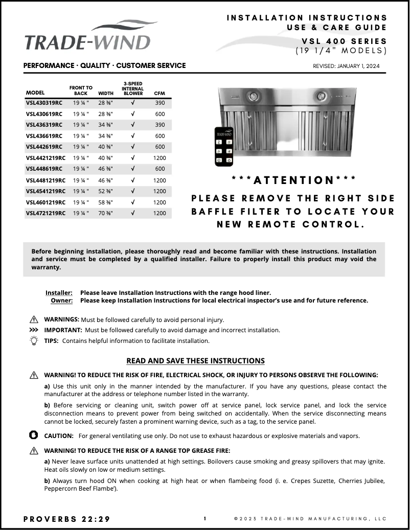 Página 1 del manual Manual de usuario Trade-Wind VSL4541219RC