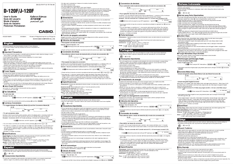 Page 1 de la notice Manuel utilisateur Casio D-120F