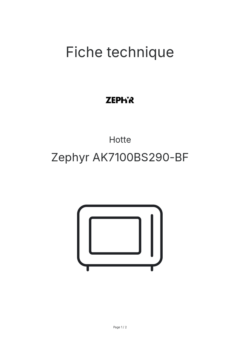 Page n°1 - Fiche technique Zephyr AK7100BS290-BF