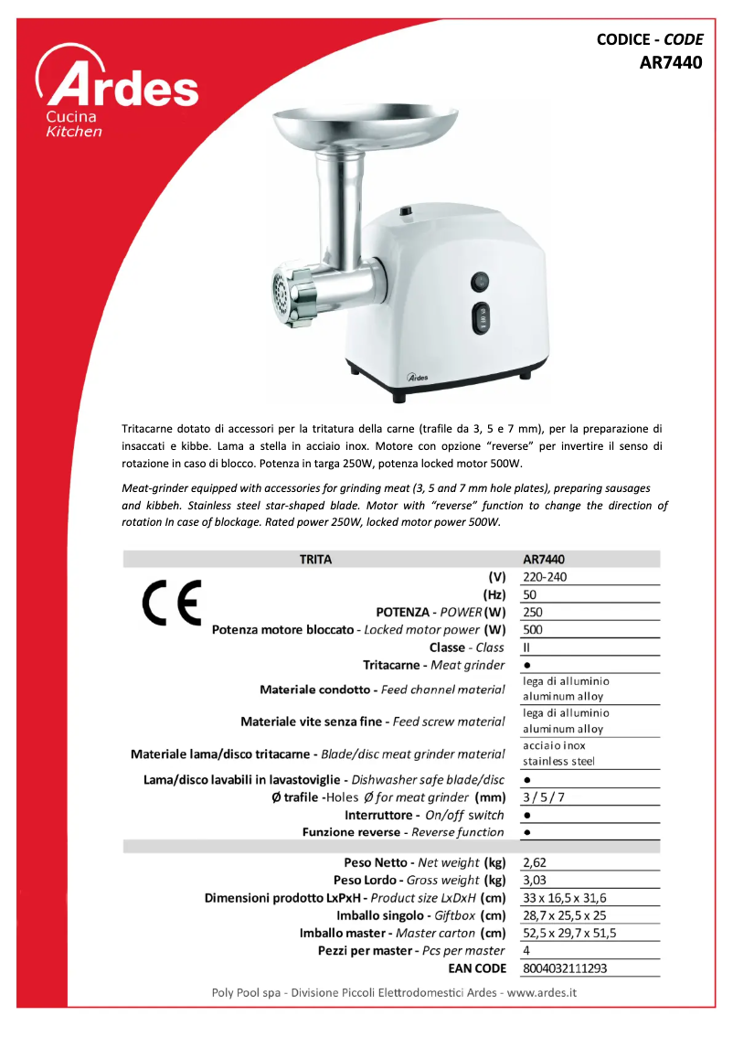 Page n°1 - Fiche technique Ardes AR7440