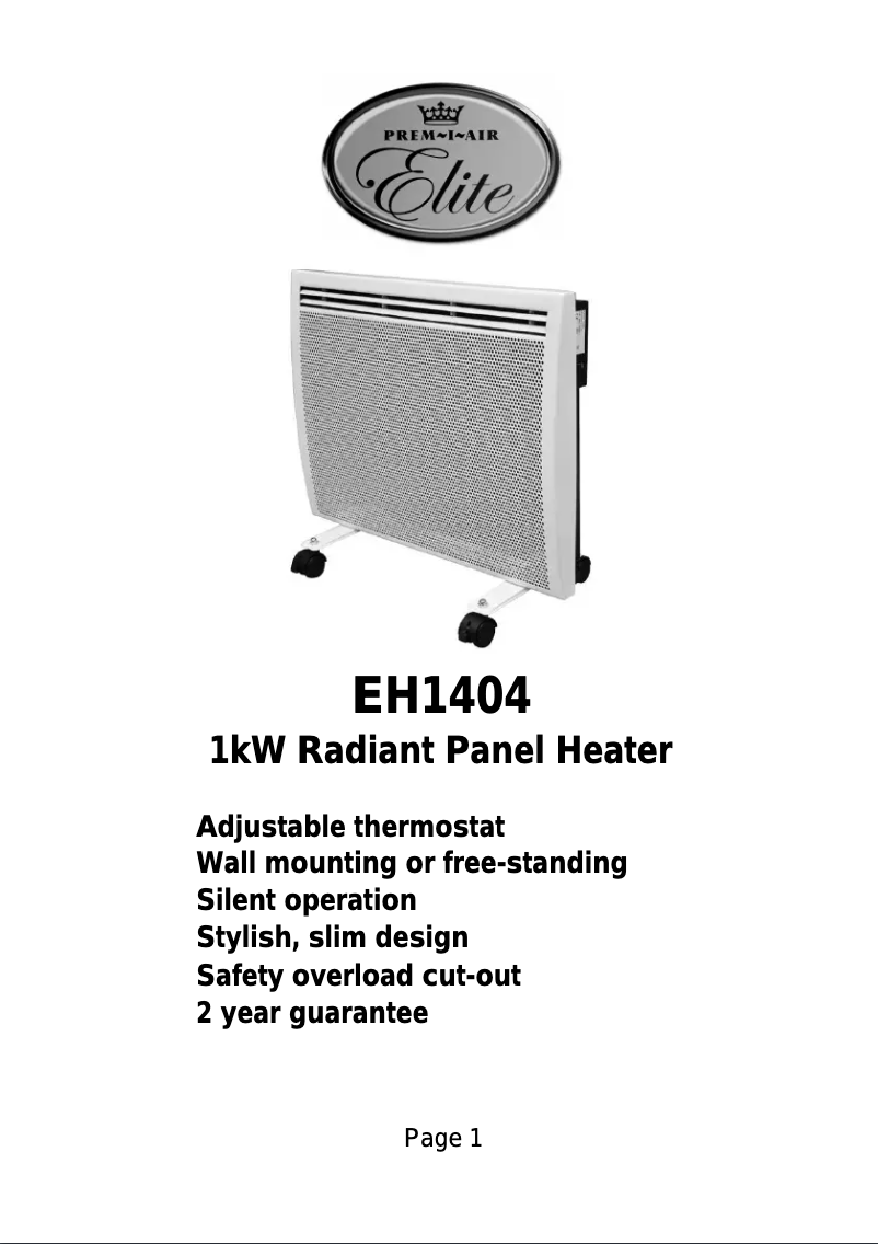 Page n°1 - Manuel utilisateur Prem-I-Air EH1404