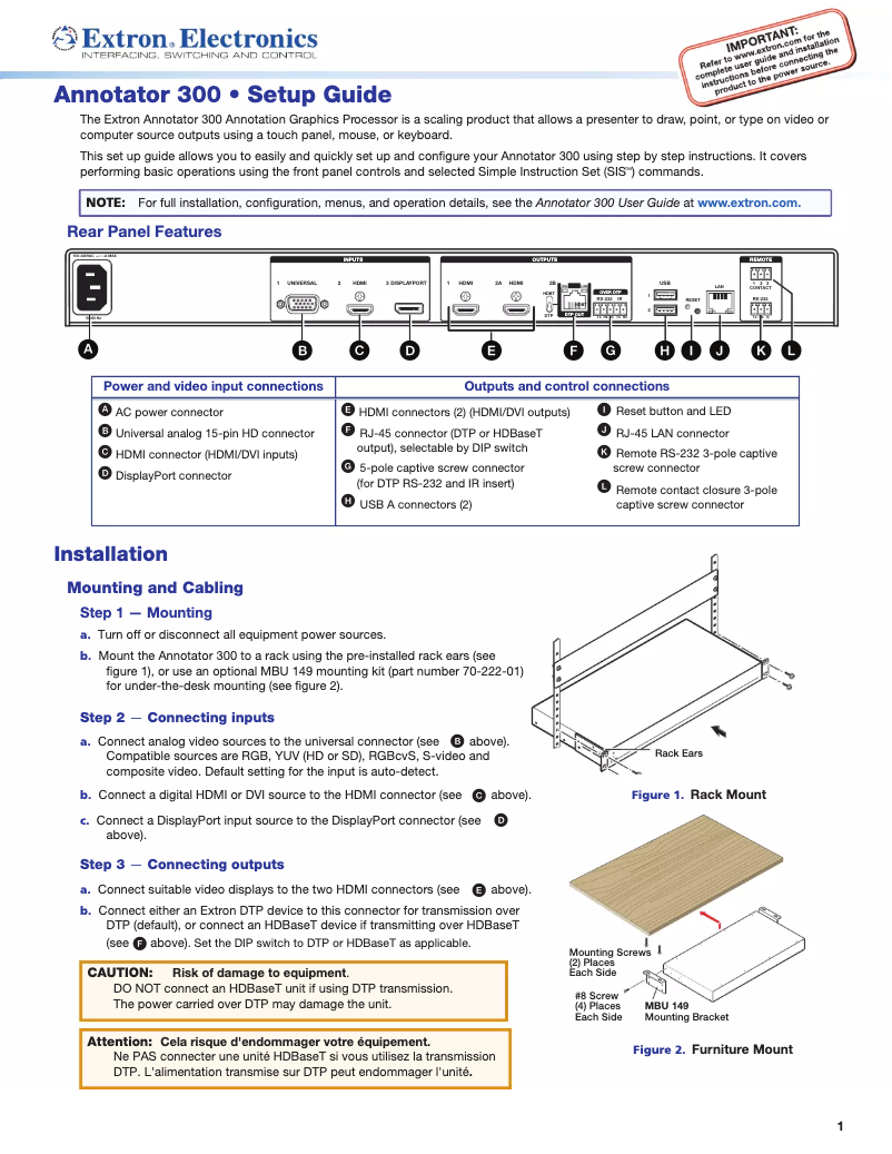 Page n°1 - Manuel utilisateur Extron Annotator 300