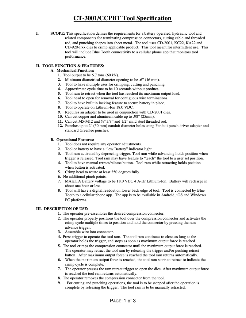 Page 1 de la notice Fiche technique Panduit CT-3001/CCPBT