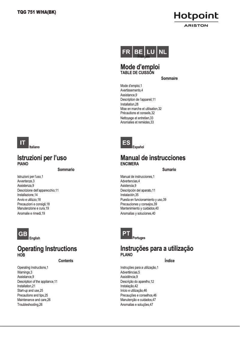 Page n°1 - Manuel utilisateur Hotpoint TQG 751 W/HA(BK)