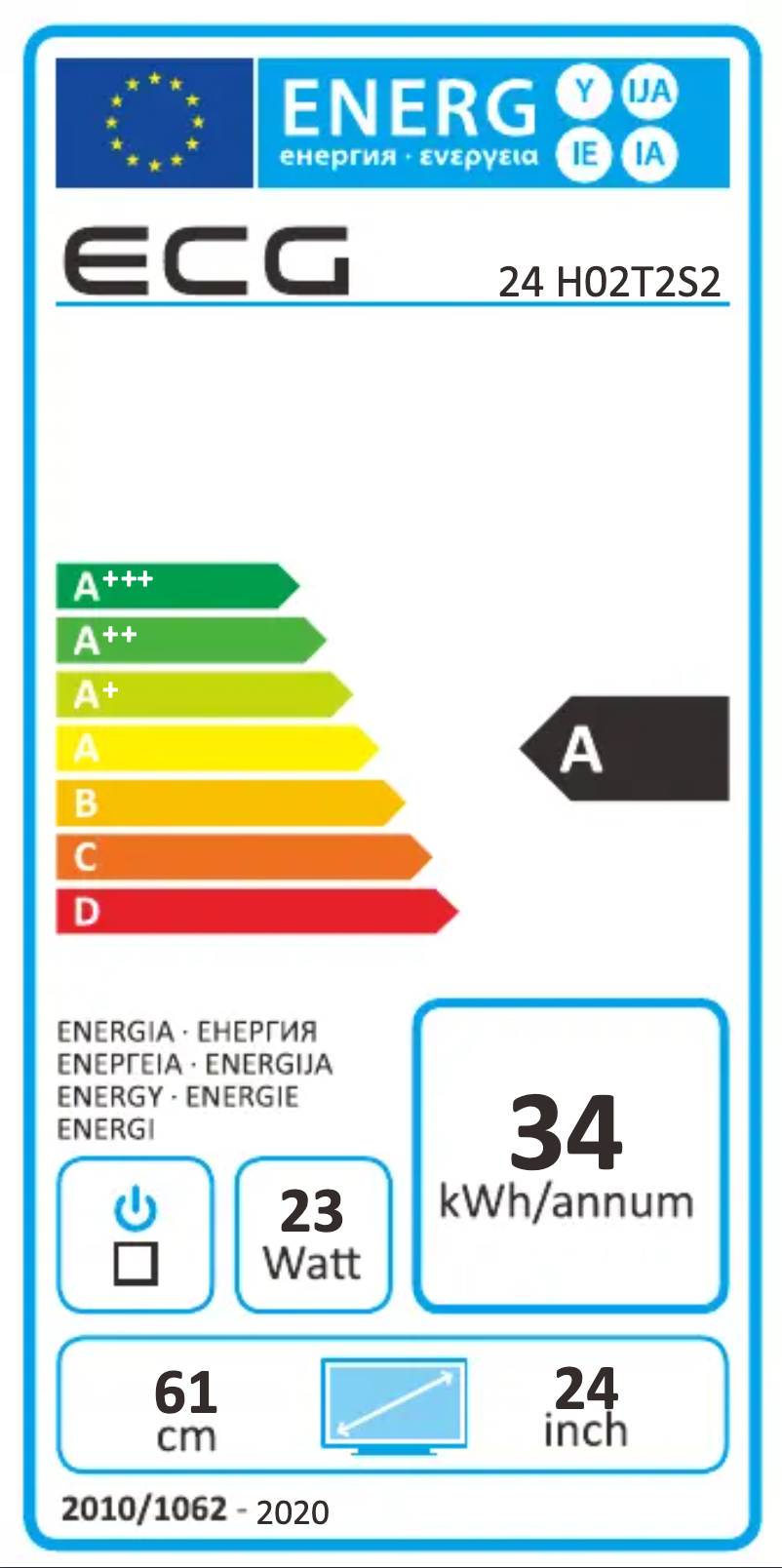 Page 1 of the manual Energy Label ECG 24 H02T2S2