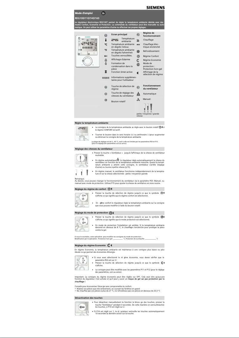 Page 1 de la notice Manuel utilisateur Siemens RDG110