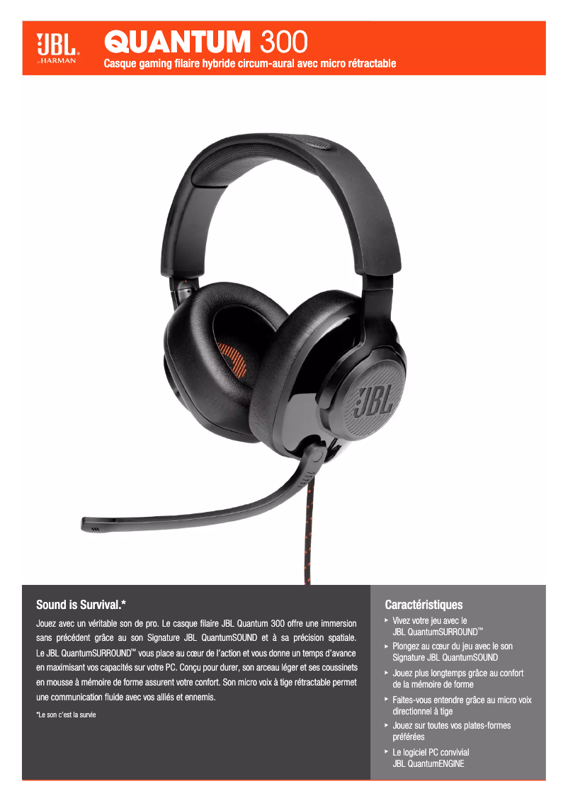 Page 1 de la notice Fiche technique JBL Quantum 300