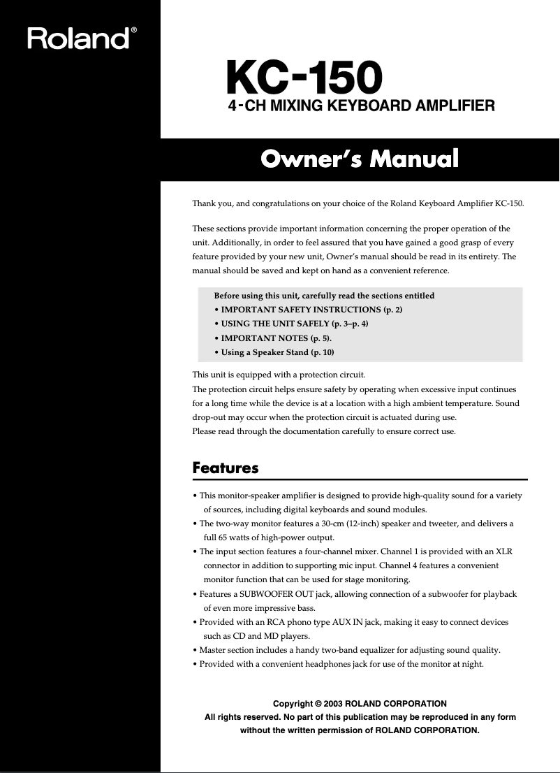 Imagen de la primera página del manual del dispositivo KC-150