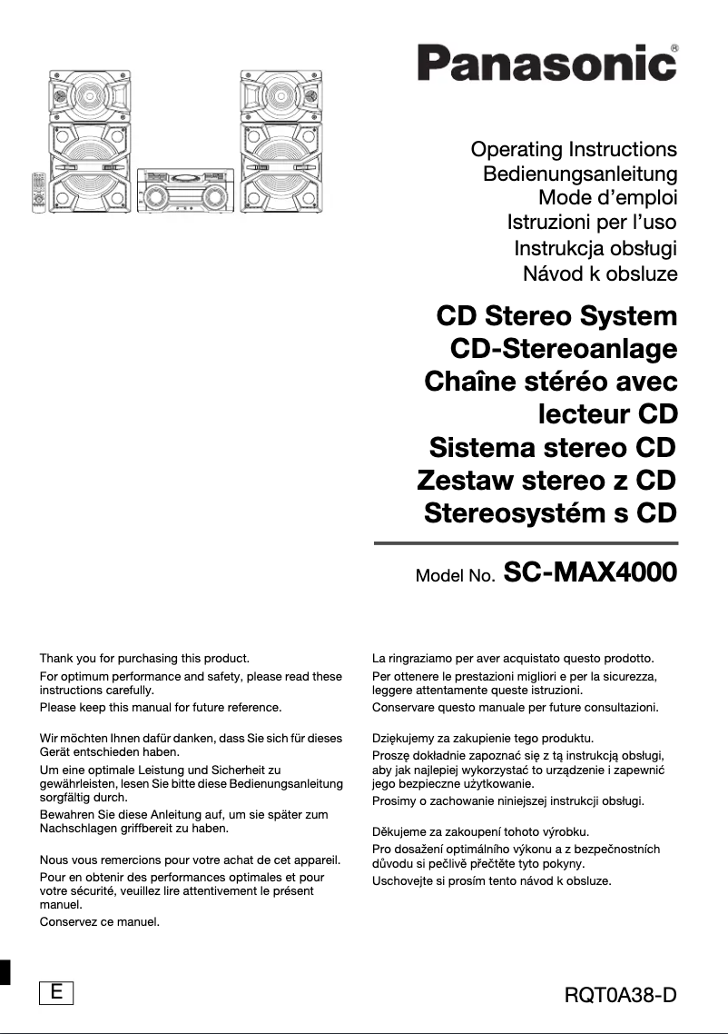 Page n°1 - Manuel utilisateur Panasonic SC-MAX4000