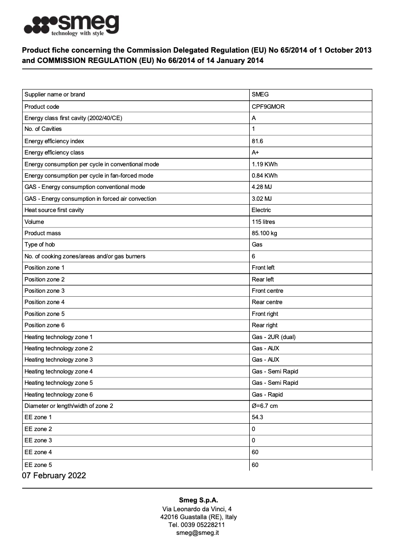 Page 1 de la notice Brochure Smeg CPF9GMOR