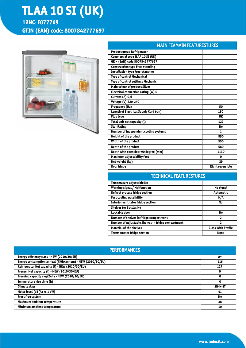 Page 1 de la notice Manuel utilisateur Indesit TLAA 10 SI (UK)
