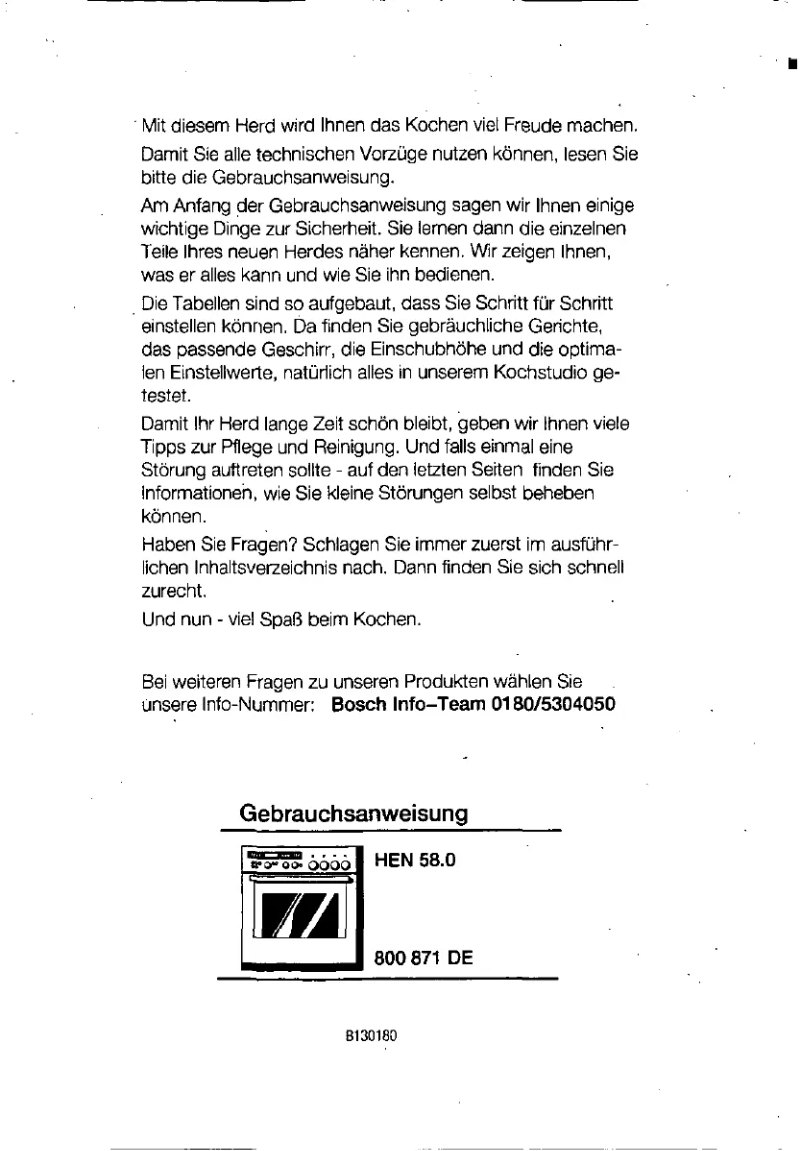 Page 1 de la notice Manuel utilisateur Bosch HEN58S0