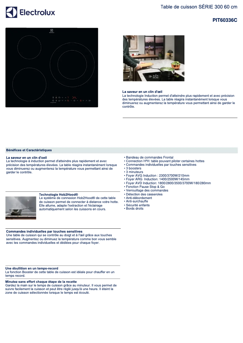 Page n°1 - Fiche technique Electrolux PIT60336C